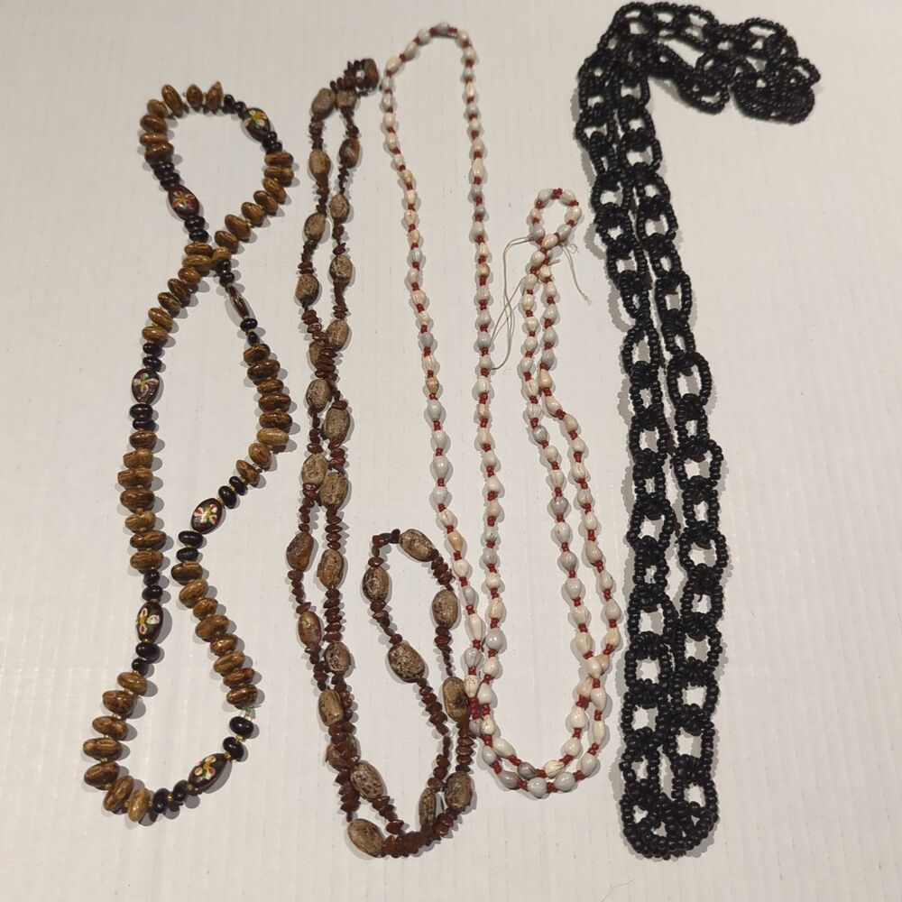 Vintage Beaded Necklaces Natural Boho Ethnic Hippie Artisanal Rustic Eclectic